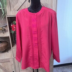 Vintage Hill & Archer 20W Hot Pink Button-Up Blouse Geometric Embroidery Office